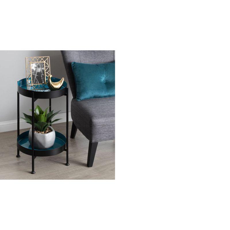 Nira Black and Teal Round Metal Two-Tier Side Table