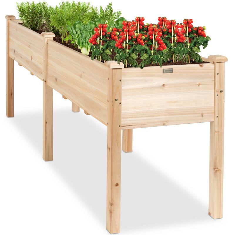 Natural Fir Wood 72" Elevated Garden Planter Box with Divider