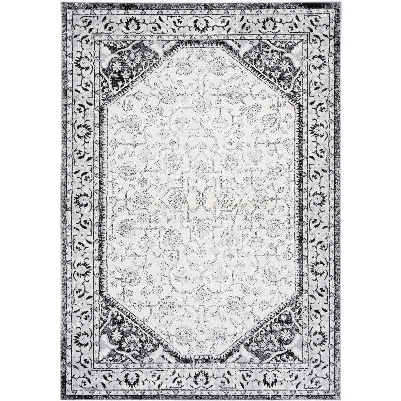 Rectangular 8' x 10' Black and Ivory Stain-Resistant Synthetic Rug