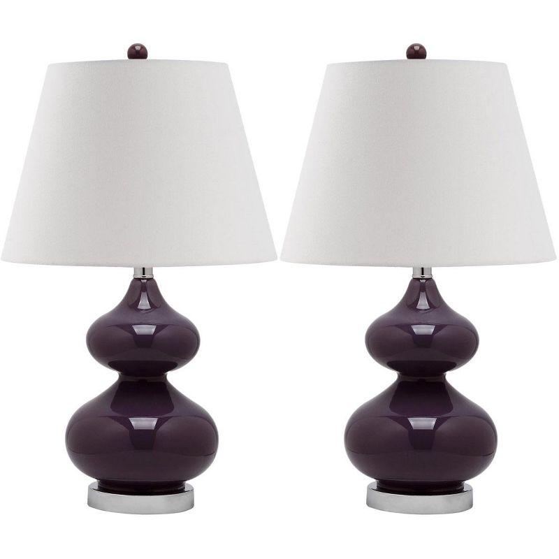 Eva Double Gourd Dark Purple Glass Table Lamp Set with Silver Accents