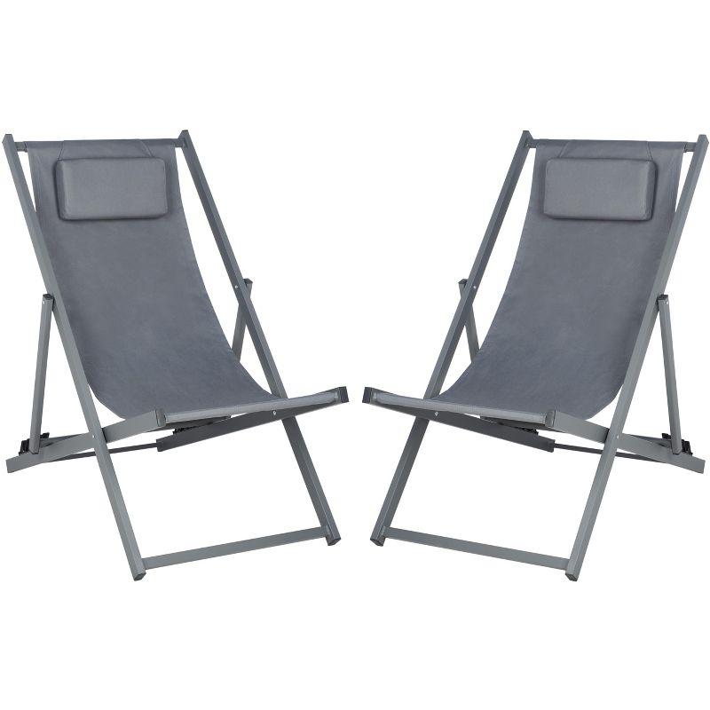 Camlin Grey Aluminum Frame Adjustable Folding Sling Chair Set of 2