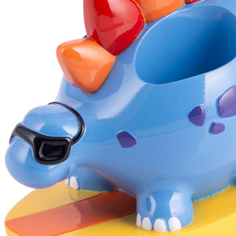 Allure Home Surfin Dino Kids' 3pc Bath Set: Resin Bathroom Accessories, Soap Dispenser, Toothbrush Holder, Tumbler