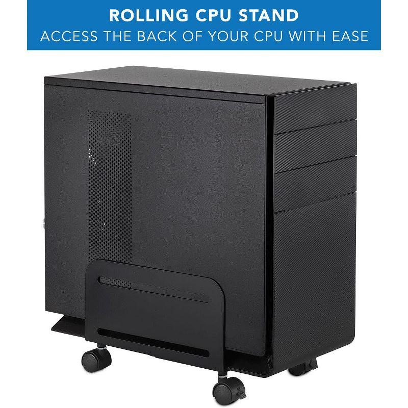 Mount-It! Rolling CPU Stand with Wheels | Heavy Duty Desktop Computer Tower Cart with Ventilation and Adjustable Width from 4.87 to 8.5 Inches | Steel