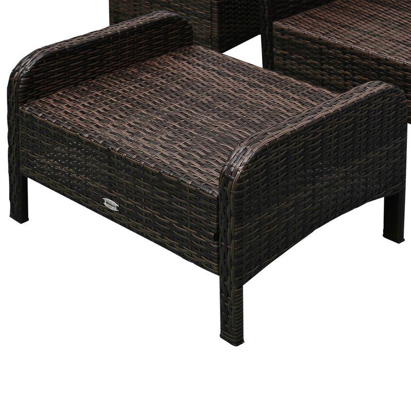 Outsunny 5 Piece Rattan Wicker Lounge Chair, Outdoor Patio Conversation Set with 2 Cushioned Chairs, 2 Ottomans & Top Coffee Table, Brown