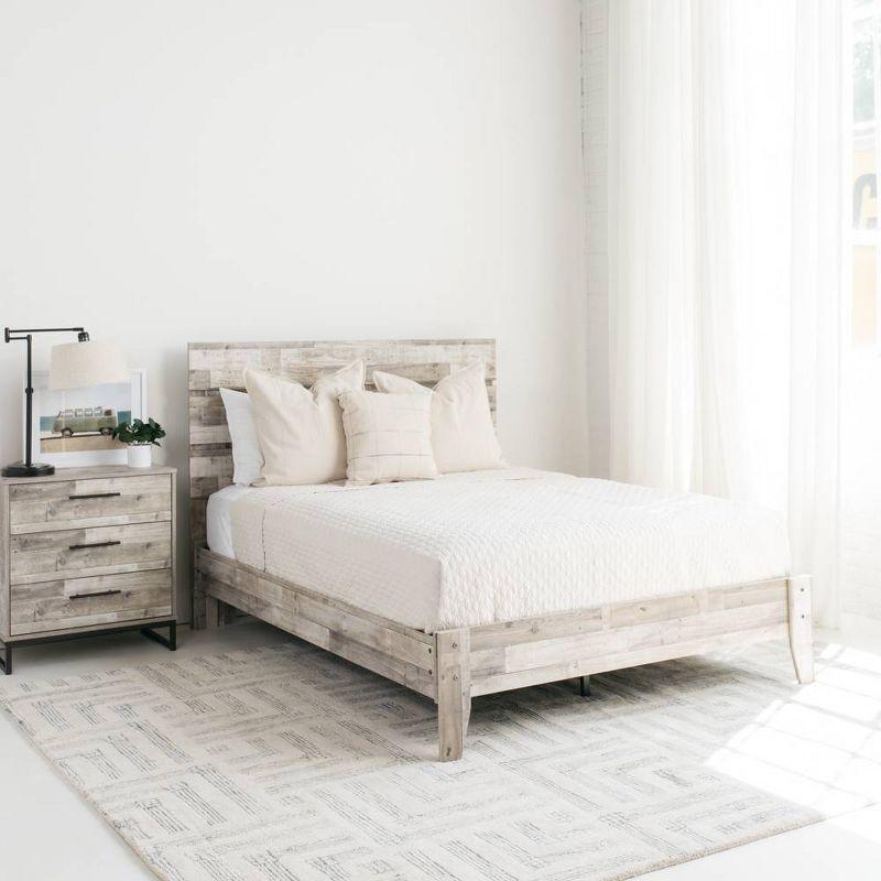 Whitewash Butcher Block Queen Platform Bed with Storage Drawer