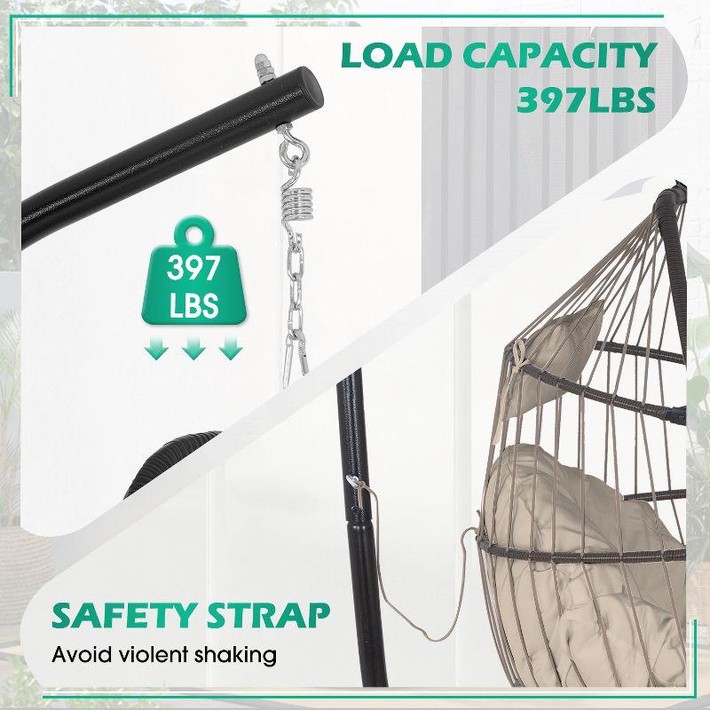 FDW Egg Hanging Chair with Stand Hammock Chair Hanging Patio Swing Chair UV Resistant Cushion for Indoor Bedroom Outdoor Garden Backyard Balcony(Tan)