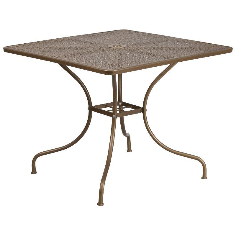 Gold Steel Square Patio Table Set with 2 Stacking Chairs