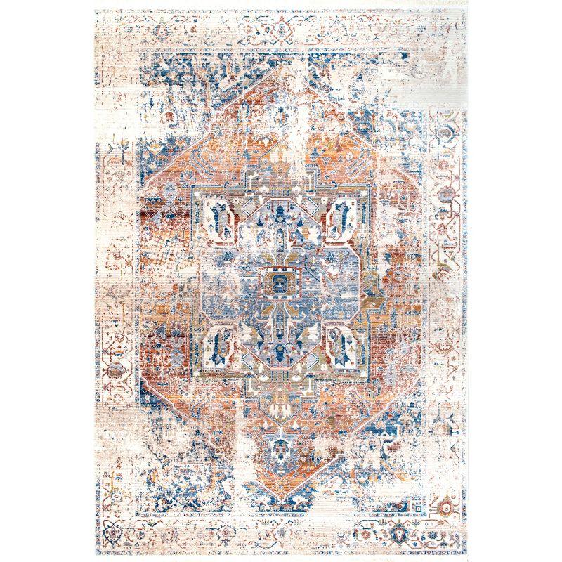 Ivory and Blue Medallion 8' x 10' Synthetic Area Rug