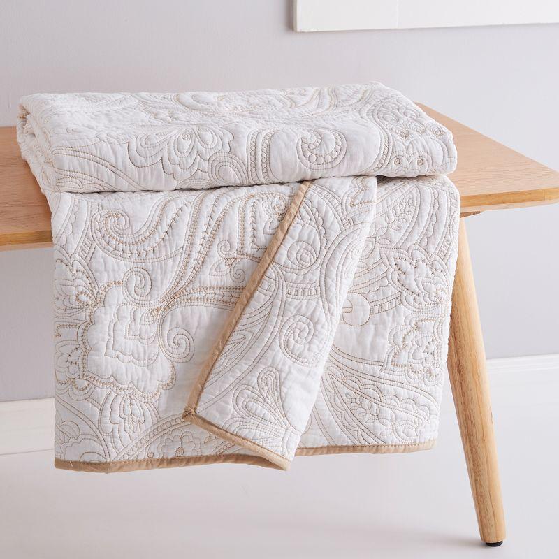 Paisley Perla White Cotton Reversible Throw 50x60in