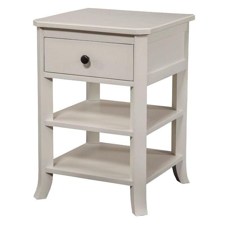 Baker Nightstand with Drawer and 2 Open Shelves in White Finish