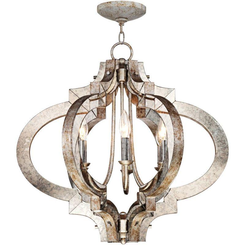 Possini Euro Design Ornament Aged Silver Gold Bronze Chandelier 23 1/4" Wide Industrial 6-Light Fixture for Dining Room Foyer Kitchen Island Entryway