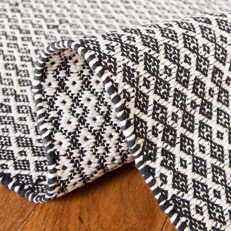 Ivory and Black Handwoven Cotton Square Area Rug