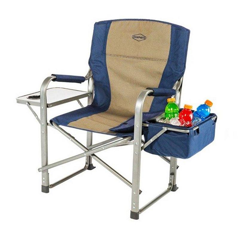 Kamp-Rite Portable Folding Director's Chair with Cooler, Side Table & Cup Holder for Camping, Tailgating, and Sports, 350 LB Capacity