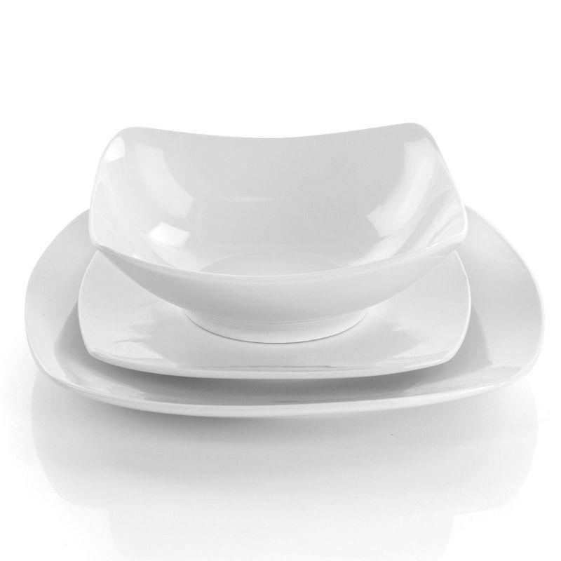 18pc Porcelain Newman Square Dinnerware Set White - Elama: Microwave & Dishwasher Safe, Service for 4, Solid Pattern