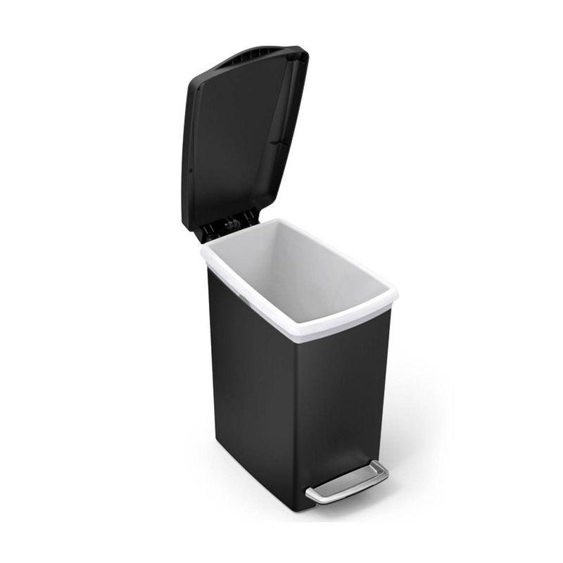 Compact Black Plastic Slim Step Trash Can for Kids, 10L