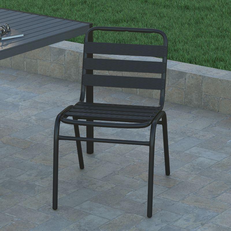 Emma and Oliver Aluminum Commercial Indoor-Outdoor Armless Restaurant Stack Chair with Triple Slat Back