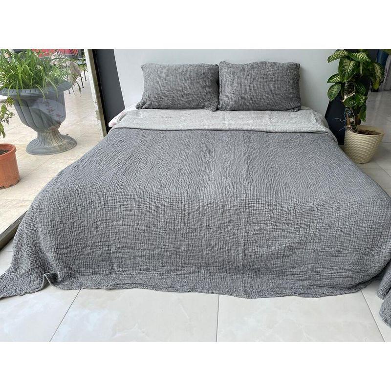 Sussexhome Muslin Blanket 4 Layers, Soft Bedspread, 100% Cotton Muslin Bed Cover, Reversible Coverlet, Anthracite, 95x102 inches, King Size