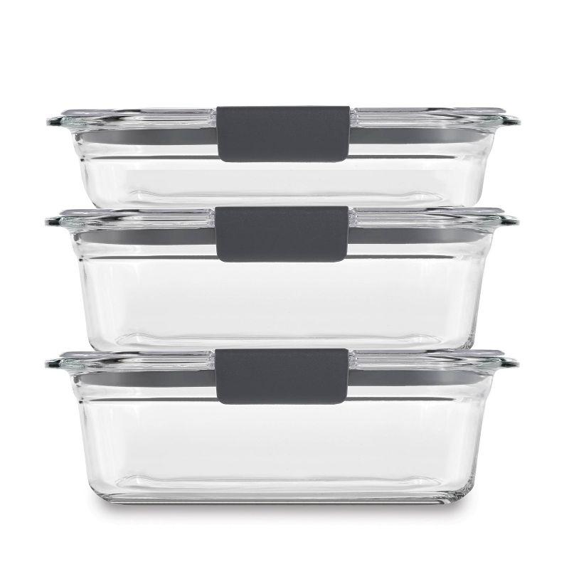 Rubbermaid 6pc (set of 3) Brilliance Glass Food Storage Containers: Glass Meal Prep & Lunch Containers with Lids