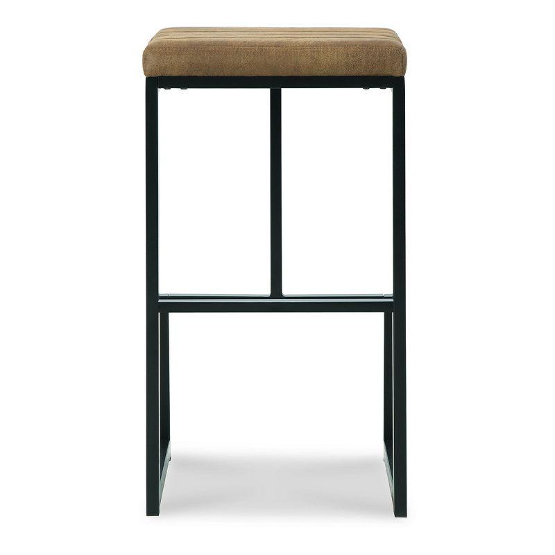 Tall Black Metal Barstool with Caramel Faux Leather Upholstery