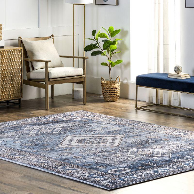 Luxuriously Soft Blue Synthetic 38" Rectangular Area Rug