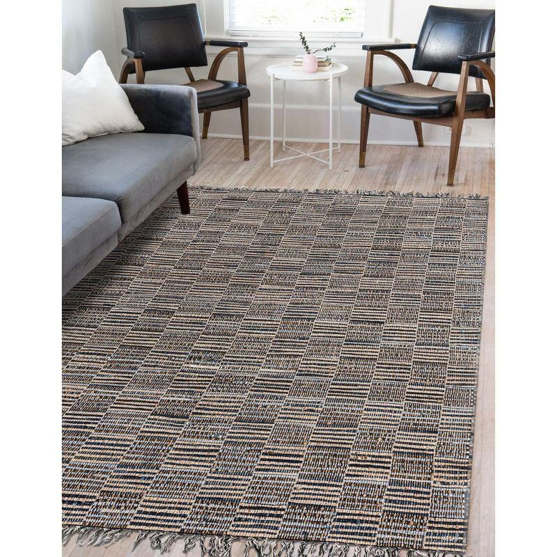 Handmade Gray and Blue Geometric Jute Area Rug