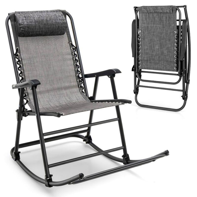 Gray Steel Folding Zero Gravity Rocking Chair with Headrest