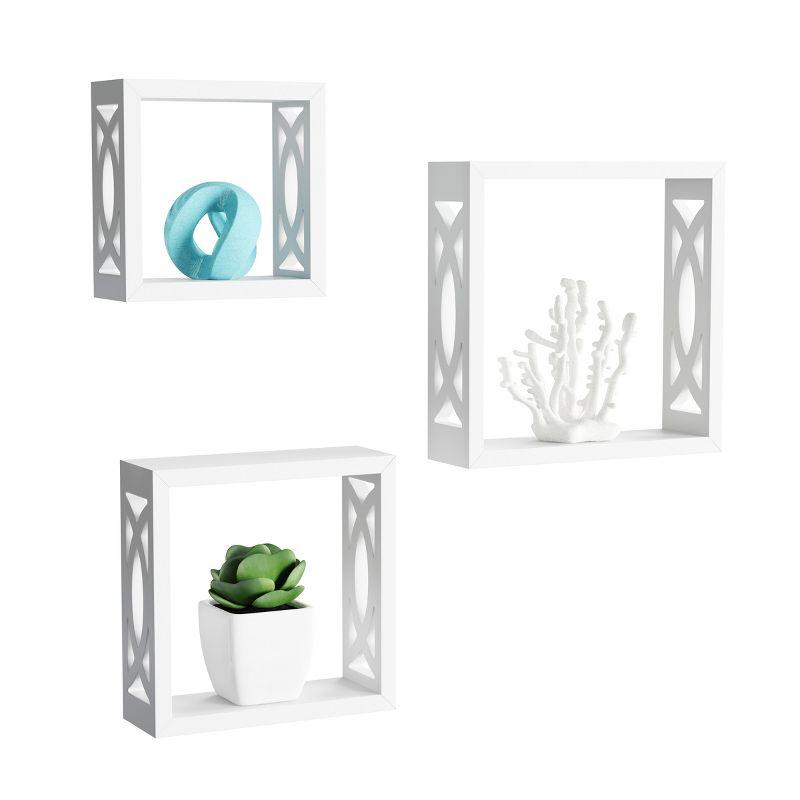 Floating Shelves - Open Cube Wall Shelf Set with Hidden Brackets, 3 Sizes to Display Décor, Photos, More- Hardware Included by Lavish Home (White)