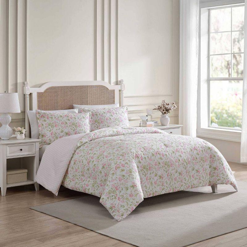 Pink Floral Cotton Full Reversible Bedspread Set