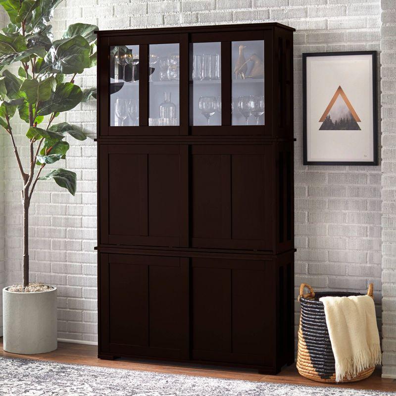 Buylateral Pacific Modular Design Stackable Cabinet with Sliding Glass Doors Espresso: Tempered Glass, Adjustable Shelf