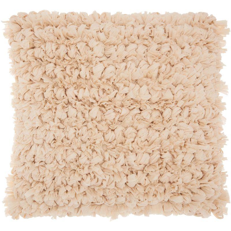 Beige 20" Square Paper Loop Shag Throw Pillow