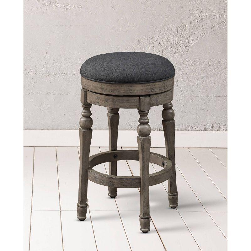 Comfort Pointe Maxwell Counter Height Barstool Charcoal: Linen Look, 360° Swivel, Turned Legs, Floor Glides