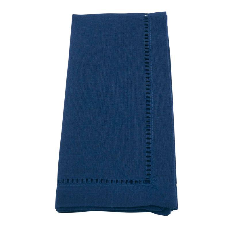 Saro Lifestyle Dinner Napkin With Hemstitch Border Design (Set of 12), Navy Blue, 18" x 18"