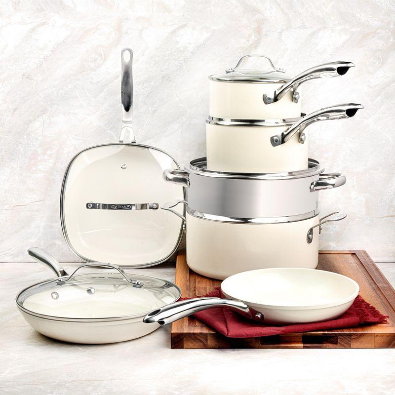 Cream 12-Piece Nonstick Aluminum and Stainless Steel Cookware Set