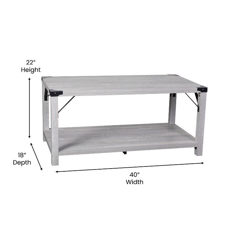 Flash Furniture Wyatt Modern Farmhouse Wooden 2 Tier Coffee Table with Black Metal Corner Accents and Cross Bracing, Aspen Gray