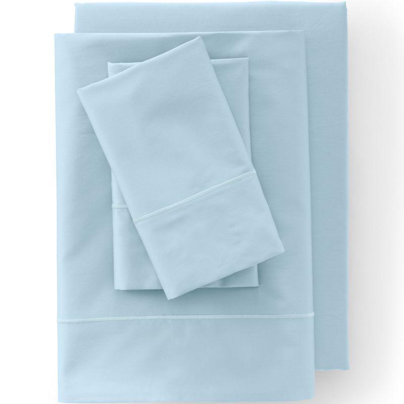 Lands' End 400 Thread Count Premium Supima Cotton No Iron Sateen Flat Bed Sheet - King - Dusty Blue