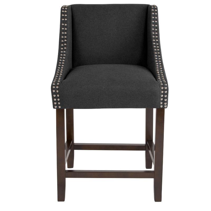 Flash Furniture Carmel Series 24" High Transitional Walnut Counter Height Stool with Nail Trim in Charcoal Fabric, Set of 2