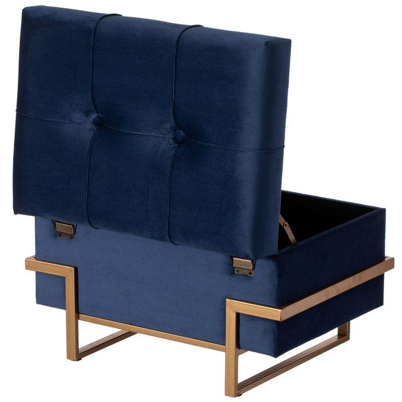 Fabulaxe Rectangle Velvet Storage Ottoman with Abstract Golden Legs | Sitting Bench for Living Room Home Decor with Unique Base Support (Blue Small)
