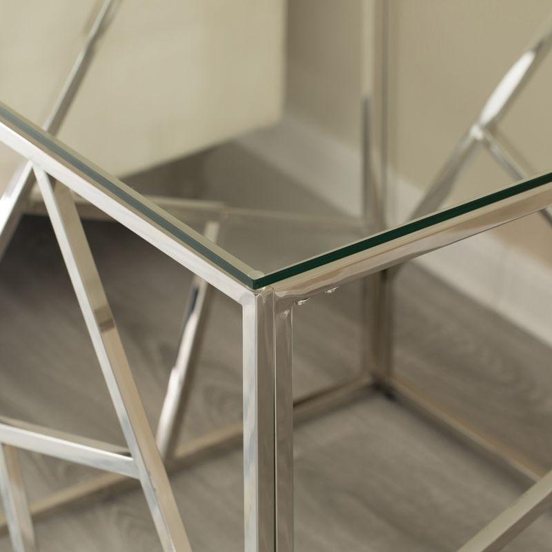 Modern Square End Side Table, Tempered Glass Top Metal Coffee Table