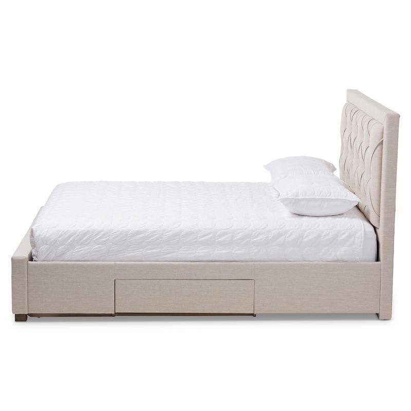 Elegant Light Beige Queen Upholstered Storage Bed with Tufted Headboard