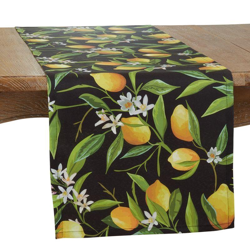 Lemon Design Black Polyester Outdoor Table Runner