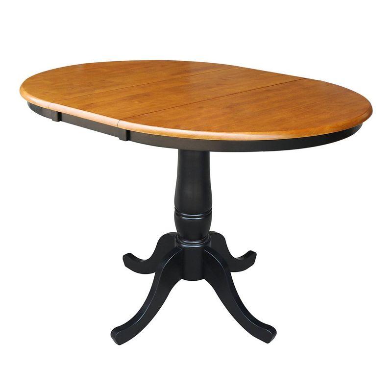 36" Round Top Pedestal Extendable Dining Table with 12" Drop Leaf Black/Red - International Concepts: Mid-Century Modern, Seats 6