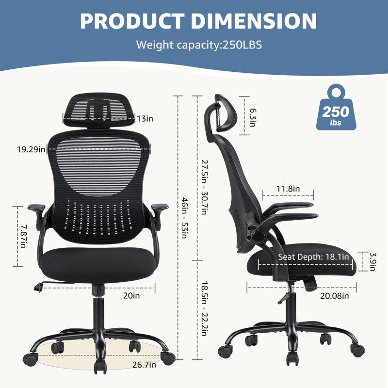 Musment Ergonomic Office Computer Desk Chair, Mesh High Back Rolling Swivel Adjustable Task Chair with Headrest and Flip-up Armrests