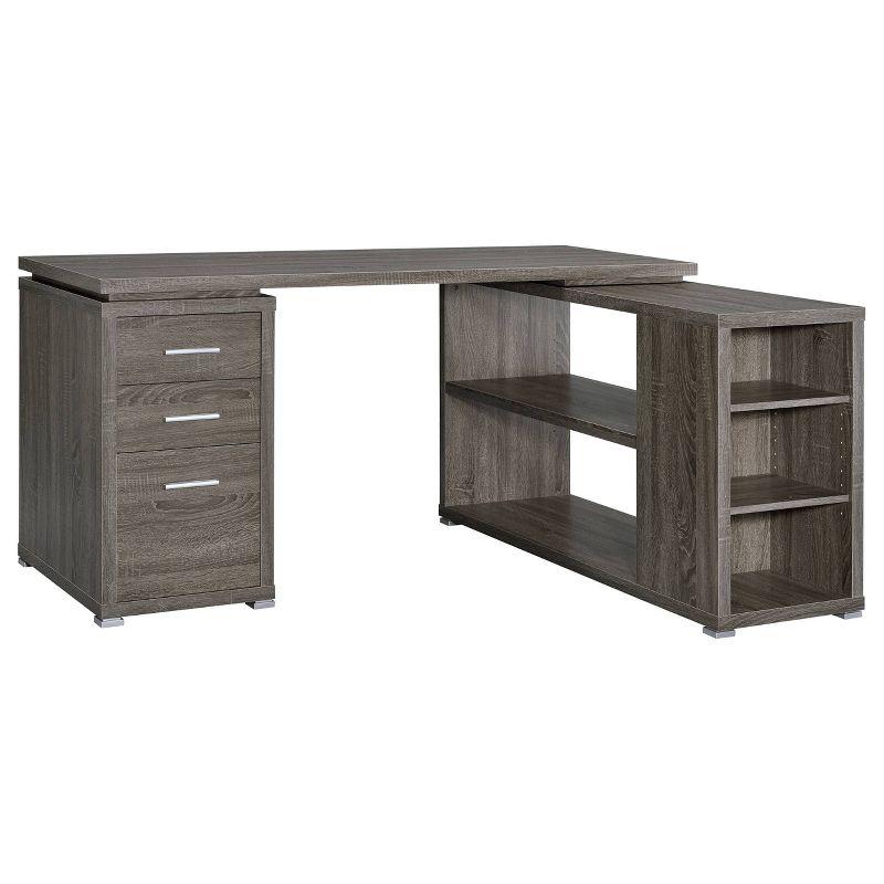 Weathered Grey Wood Corner Executive Desk with Drawer and Filing Cabinet