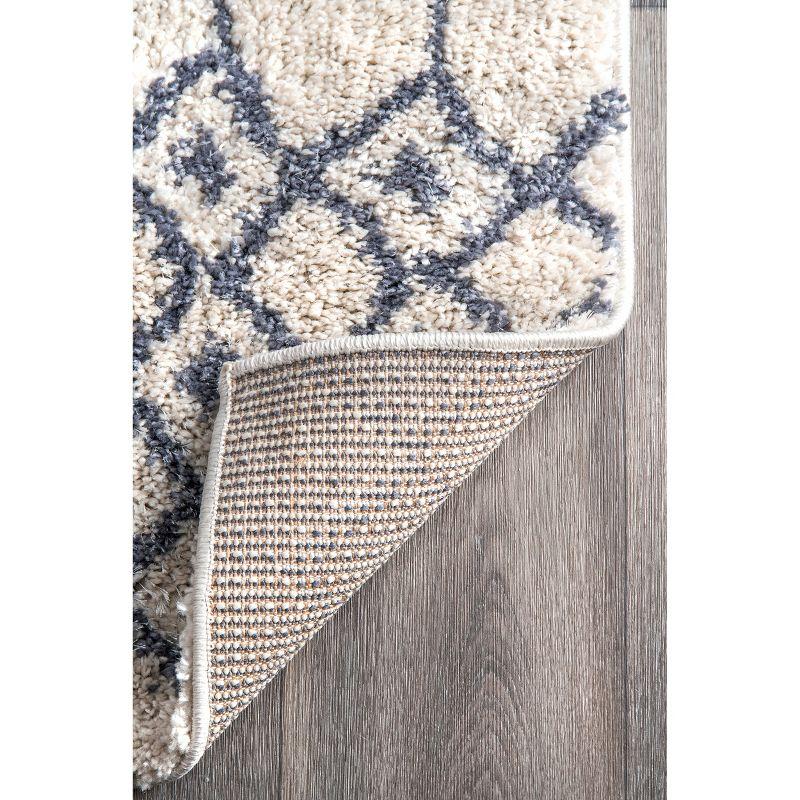 Barbara Reversible Beige Geometric Shag Area Rug 6'7" x 9'