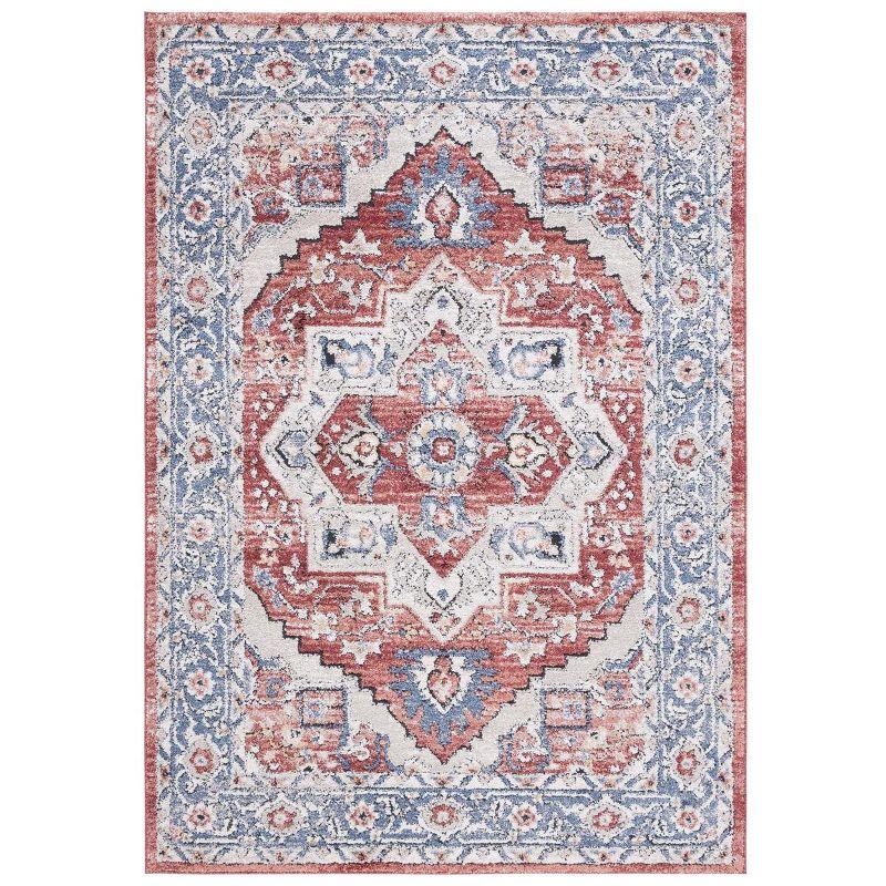 Luna 4'5" x 6'5" Blue and Rust Synthetic Area Rug