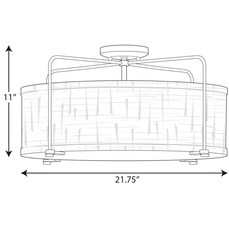 Progress Lighting, Kempsey, 3-Light, Semi-Flush Convertible Ceiling Light, Brushed Nickel, Summer Linen Shade