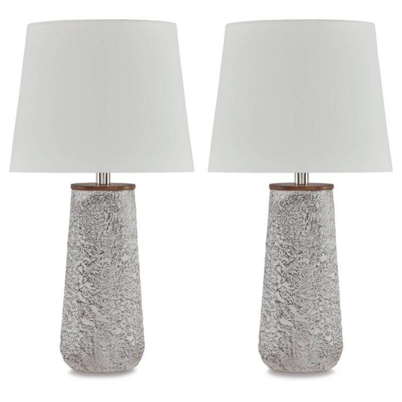 Signature Design by Ashley (Set of 2) Chaston Table Lamps Antique White: Contemporary Style, 3-Way Switch, Metal Body