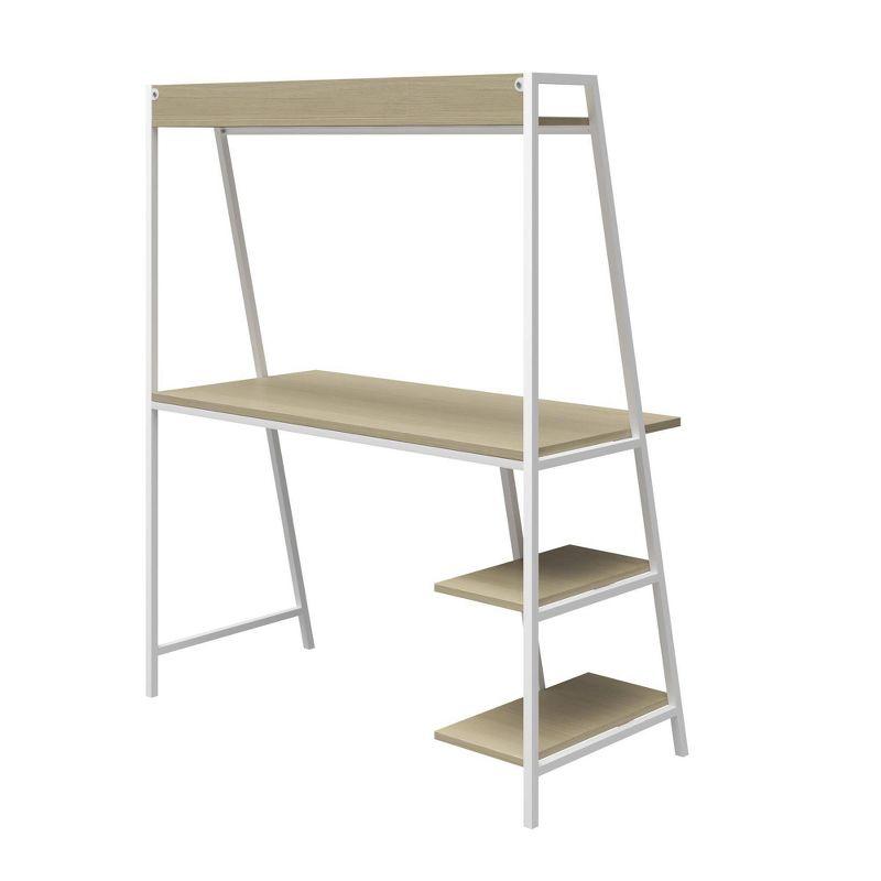 Pale Oak and White Metal Ladder Desk with Shelves