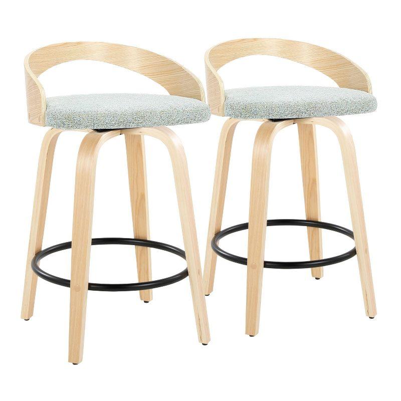 Set of 2 Grotto Counter Height Barstools: Swivel, Cushioned, Wood Legs - LumiSource