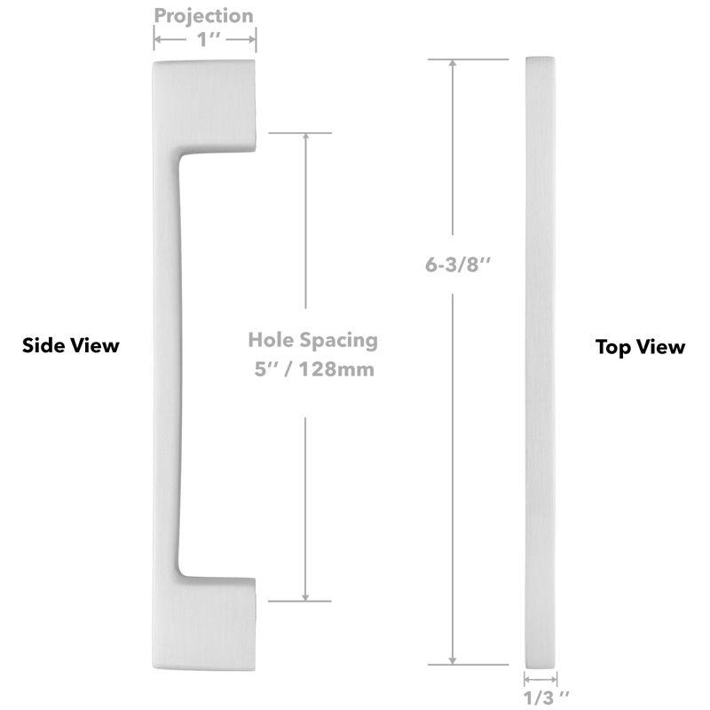 Cauldham Solid Kitchen Cabinet Pulls Handles (5" Hole Centers) - Modern Thin Profile Drawer/Door Hardware - Style M255 - Satin Nickel - 5 Pack